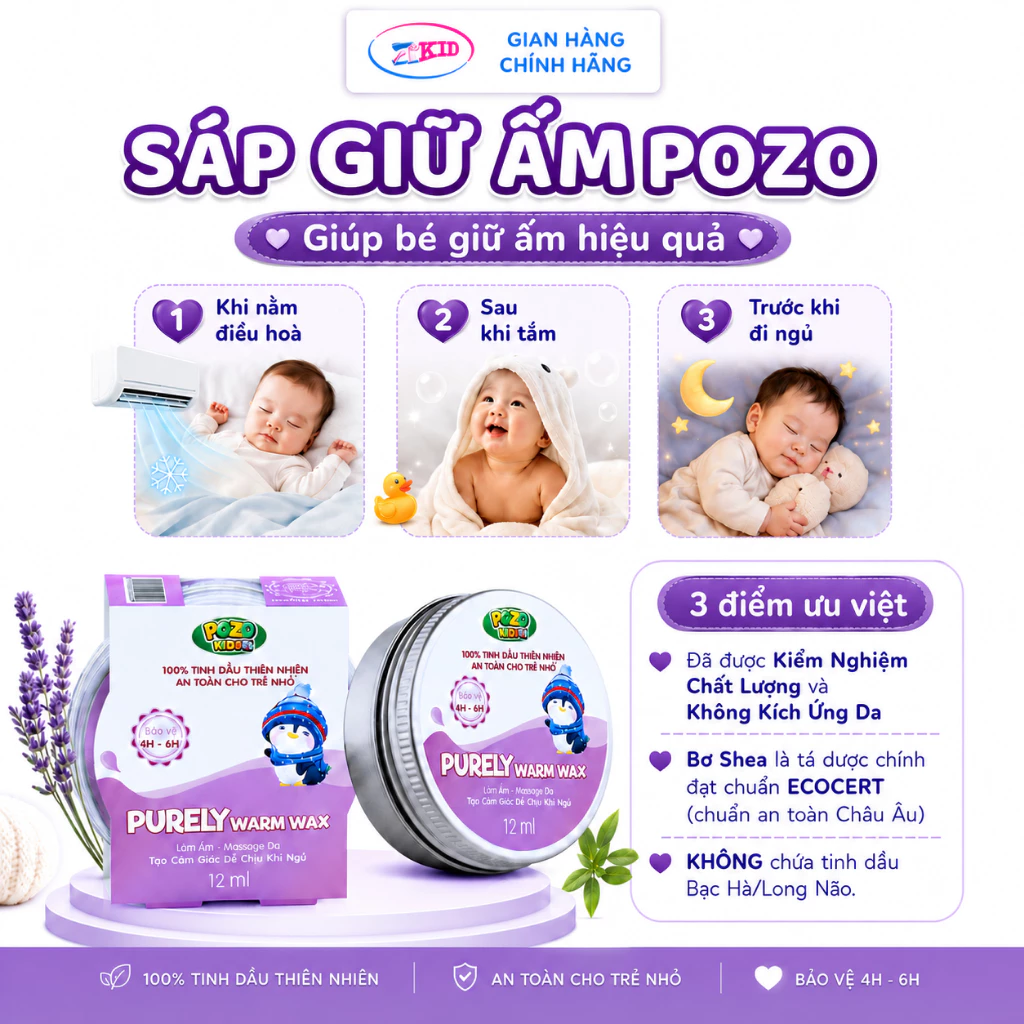 Sáp Giữ Ấm Pozo an toàn cho bé tránh cảm - giữ ấm mùa đông,bé nằm điều hoà lọ 12ml Pozokid - Perely Warmx Wax