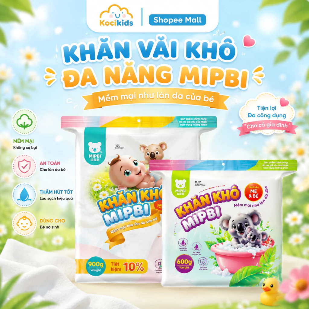 Khăn vải khô đa năng cao cấp Mipbi mềm mại an toàn cho bé và cả gia đình