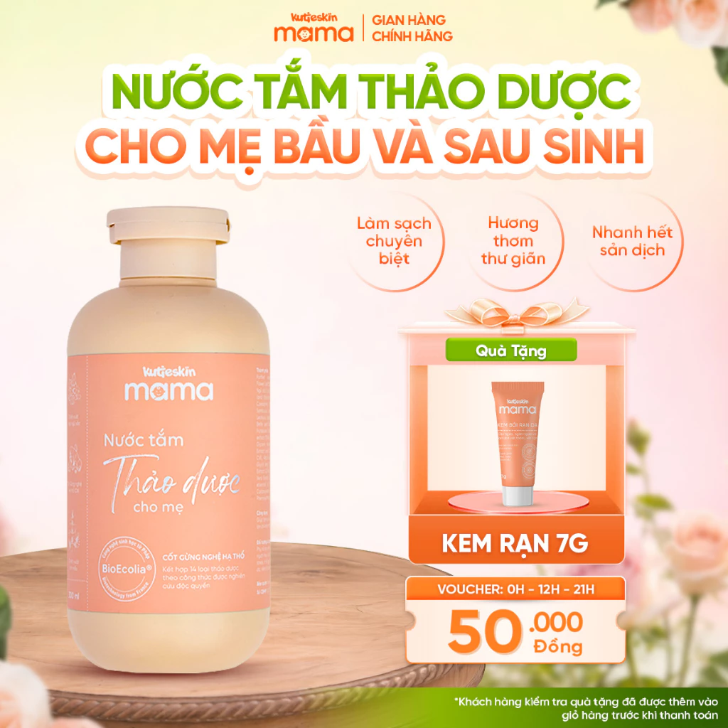 Nước Tắm Thảo Dược Cho Mẹ Bầu Và Sau Sinh Kutieskin Mama Giữ Ấm Cơ Thể, Sạch Sản Dịch 300ml KMN01