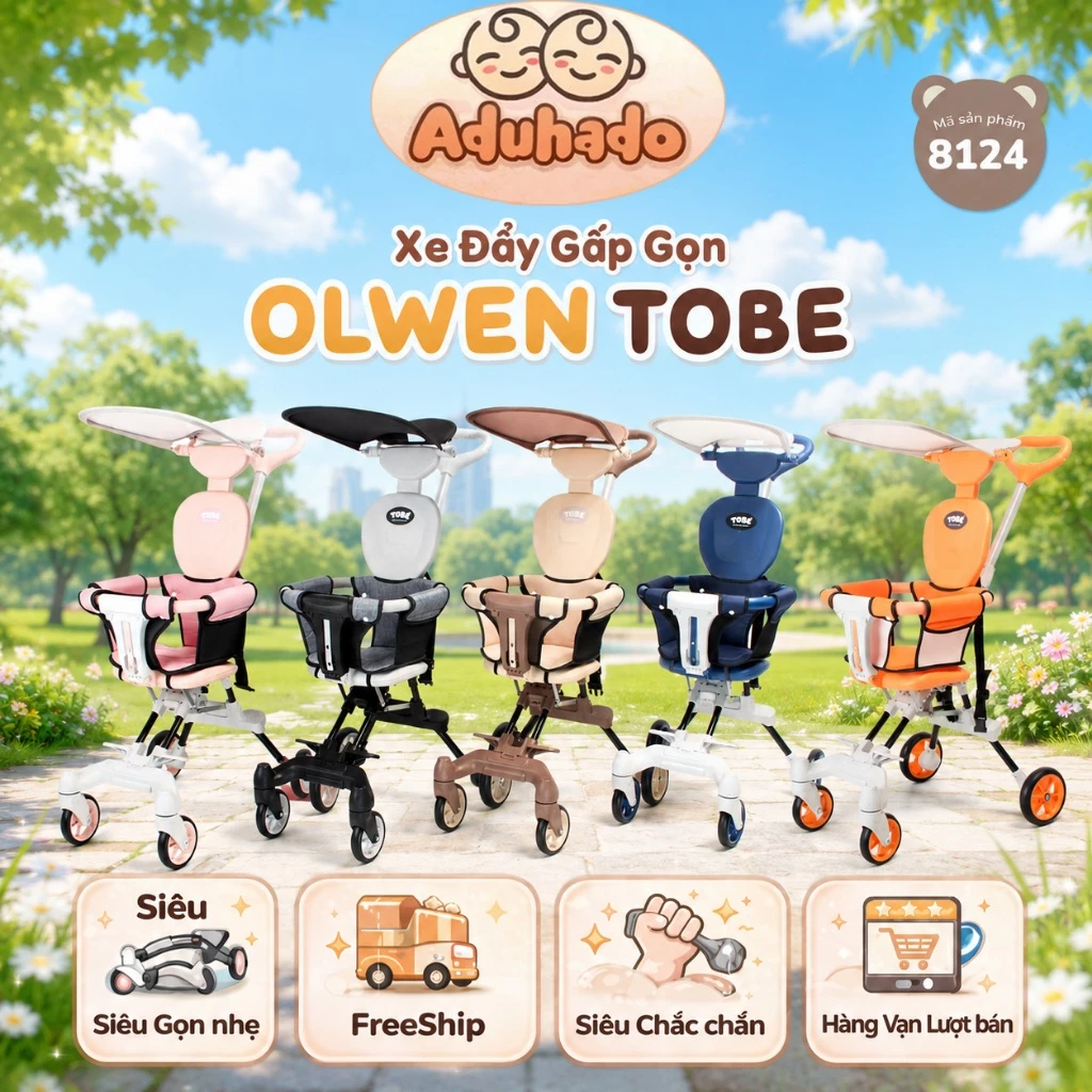 Xe Đẩy Gấp Gọn đảo chiều OLWEN TOBÉ có Mái Che + Đệm Tiện lợi mang đi du lịch cho bé ( Đủ Màu)