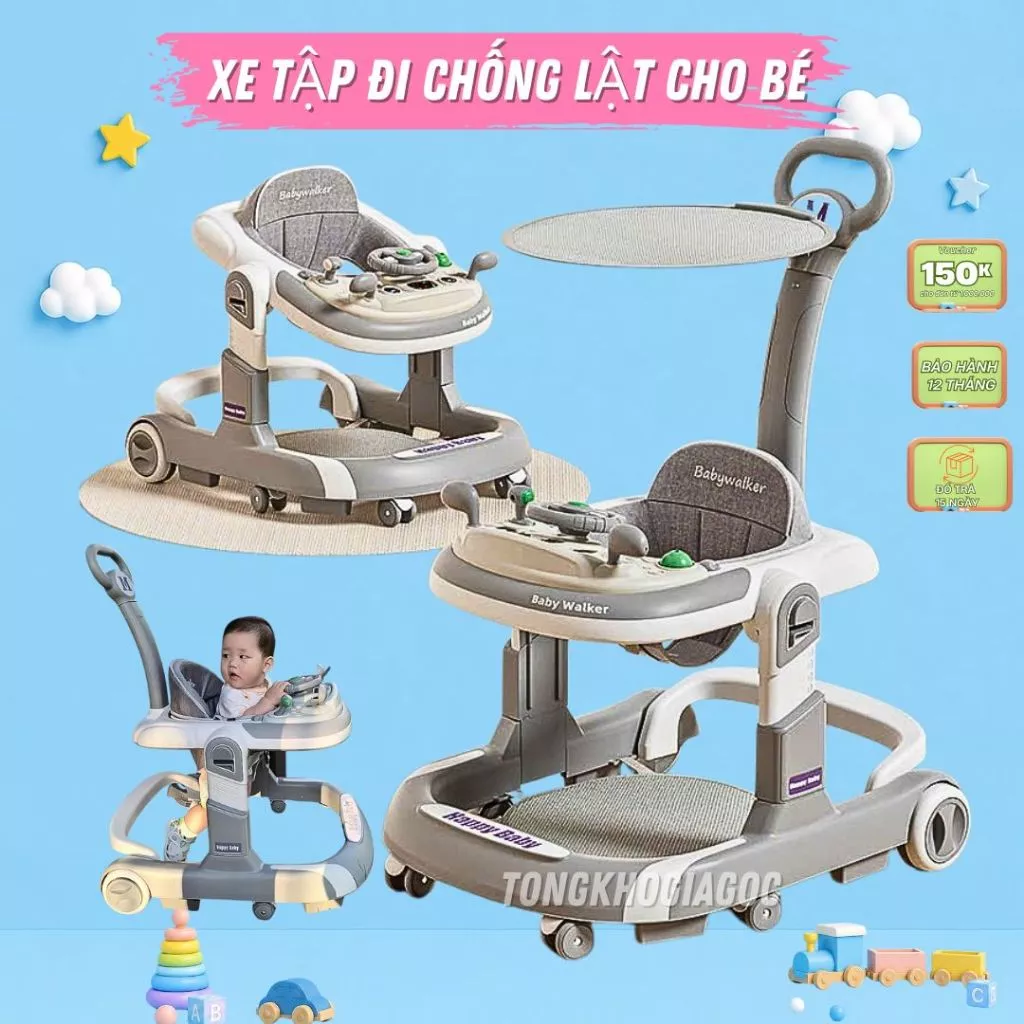💥FREESHIP💥 Xe tập đứng cho bé, xe tập đi chữ U cao cấp Babyhope cho bé có cần đẩy điều chỉnh độ nghiêng dễ dàng