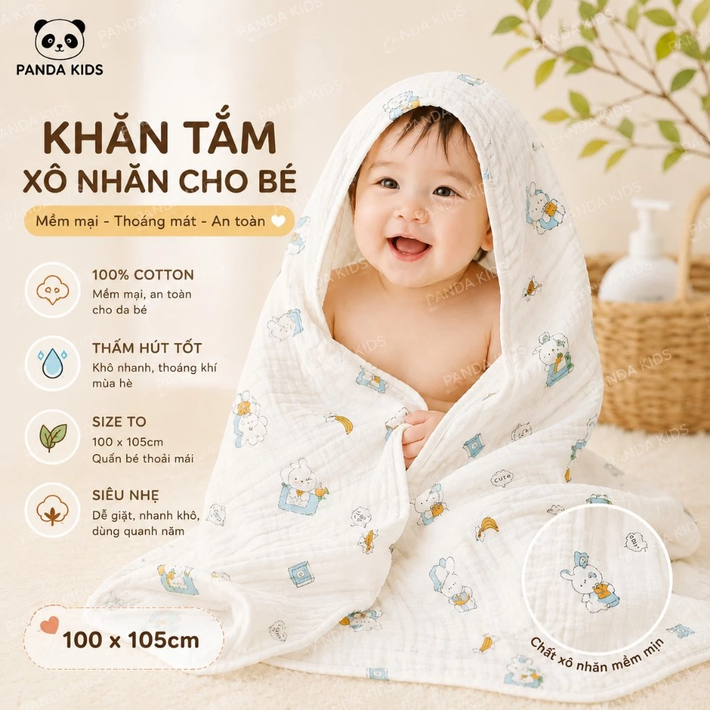 Khăn Tắm Xuân Hè Chất Xô Nhăn Loại 1 Kích Thước To 100*105cm siêu mềm - HT618 - HT720