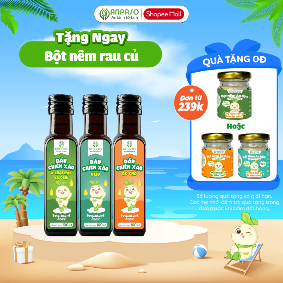 Dầu Chiên Xào Cho Bé Ăn Dặm Anpaso 100ml chịu nhiệt trên 200 độ C - Dầu oliu, óc chó, mix hạt