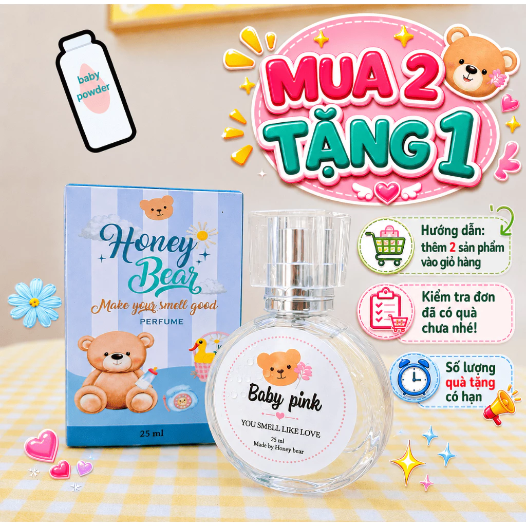 [Mua 2c 25ml tặng 1c 25ml] Nước hoa Honeybear mùi hương phấn em bé nhẹ nhàng đáng yêu 25ml