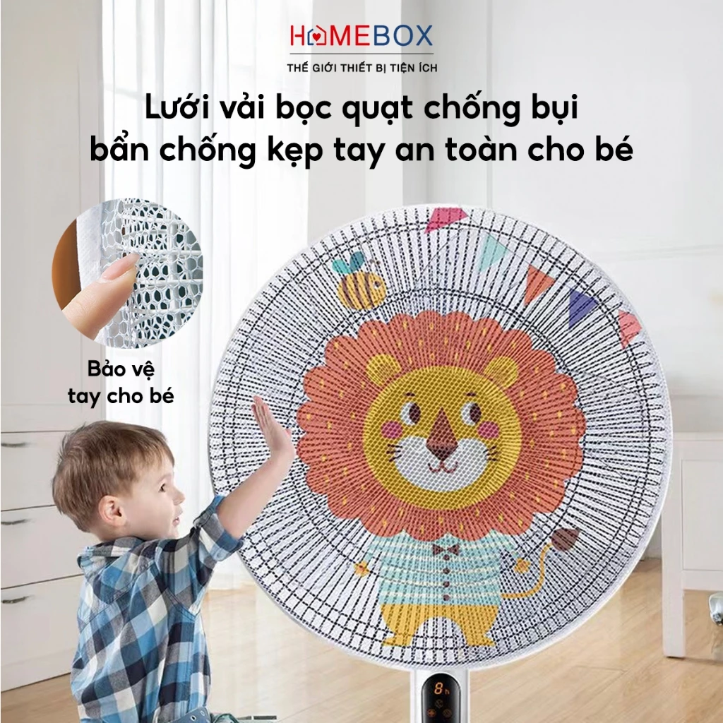 Lưới Bọc Quạt An Toàn Cho Bé Dây Rút, Chắn Kín Mặt Sau Bọc Vải Che Quạt Đa Năng Hoạ Tiết Dễ Thương