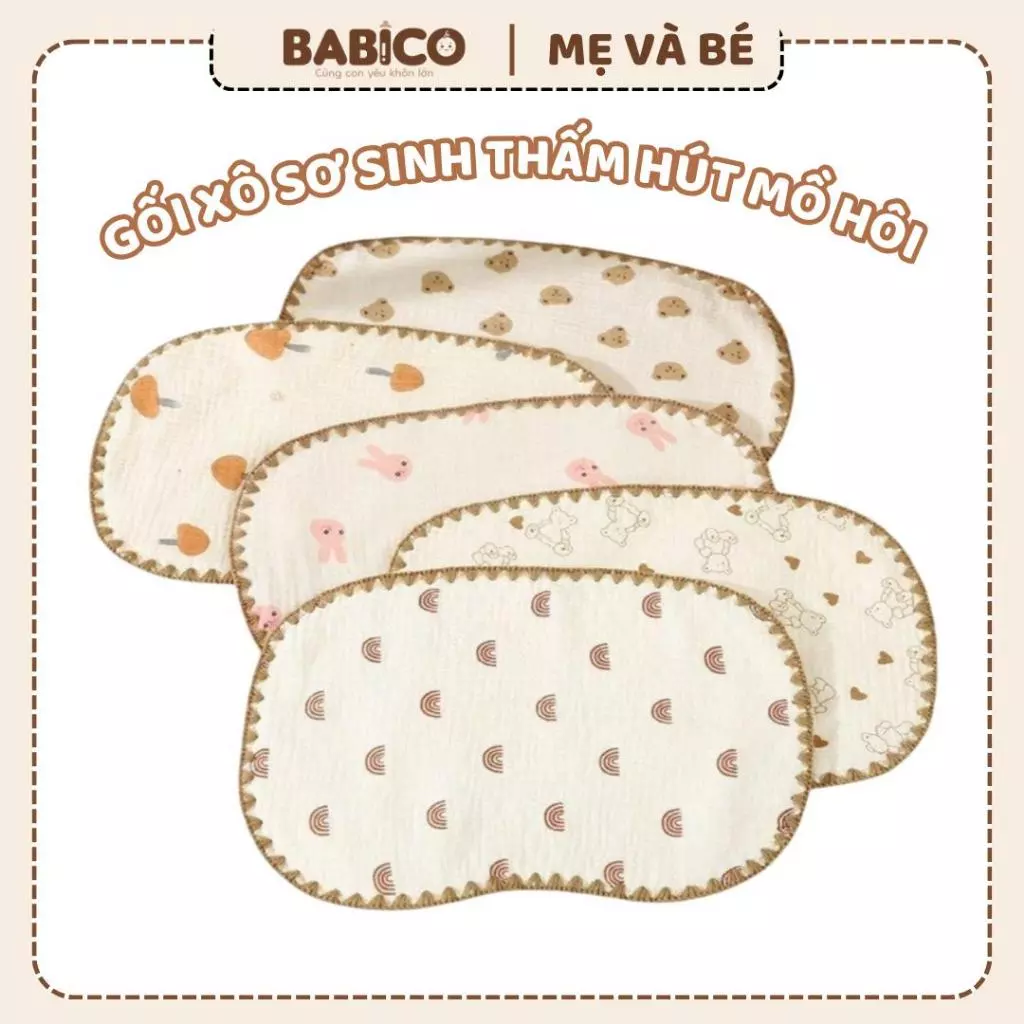 (LOẠI 1) Gối Xô Sơ Sinh 10 Lớp Muslin Phong Cách Hàn Quốc Cho Bé Sơ Sinh Mềm Mại Thấm Mồ Hôi Tốt