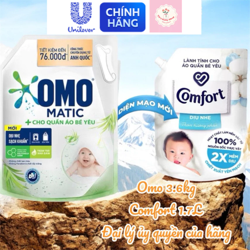 Nước giặt omo matic cho quần áo bé yêu 3.6kg, nước xả comfort 1.7L cho bé yêu - Tit'sbabyshop
