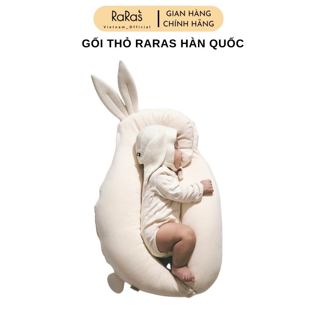 Gối thỏ Raras Hàn Quốc chính hãng cho bé từ sơ sinh với 3 loại vỏ gối tùy chọn