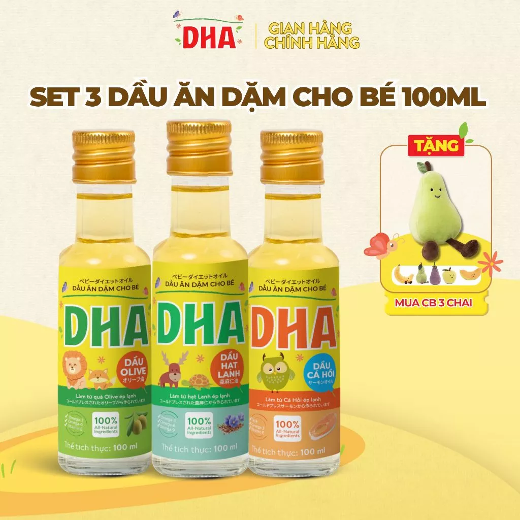 Dầu ăn dặm cho bé DHA 100ML bổ sung Omega 3-6-9 hỗ trợ phát triển trí thông minh cho bé từ 6 tháng