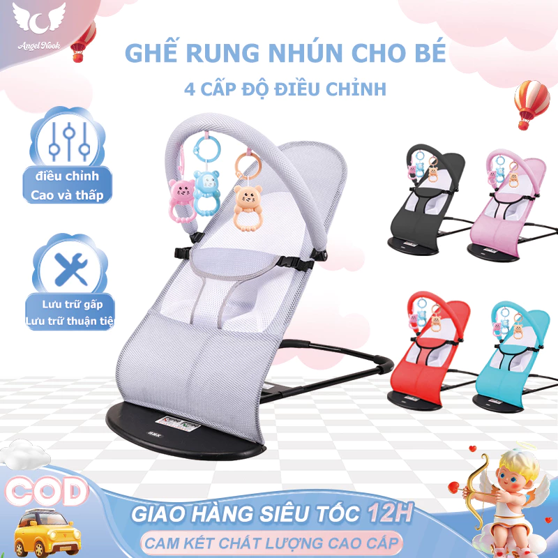 Ghế rung nhún cho bé, Hàng dày dặn chắc chắn, chơi nằm ngủ an toàn cho bé, Ghế Nhún Cho Bé Kèm Đệm