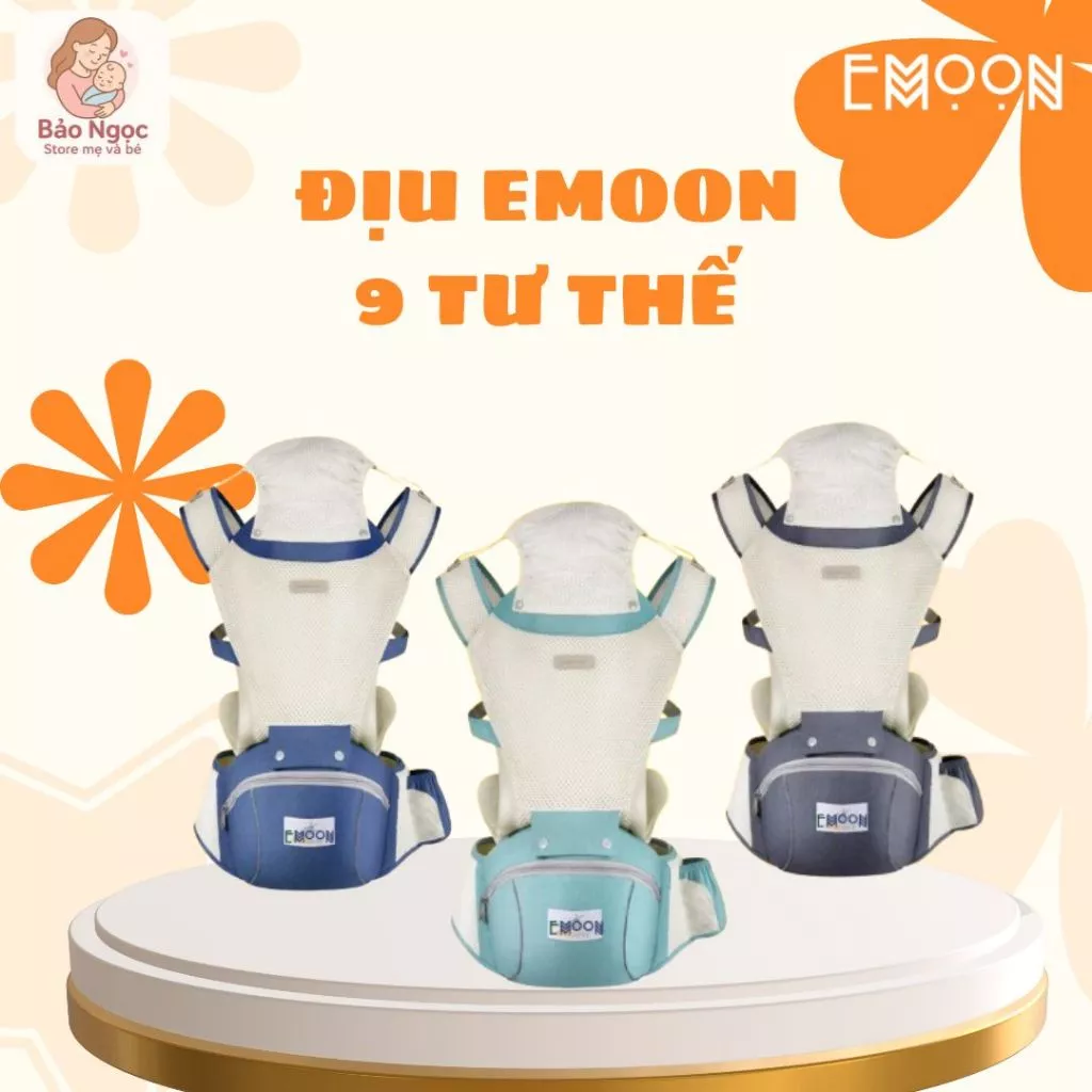 Địu em sơ sinh EMOON,9 tư thế chống gù cho bé từ 0-3tuổi gọn nhẹ bề mặt vải 3D thoáng khí mềm mại