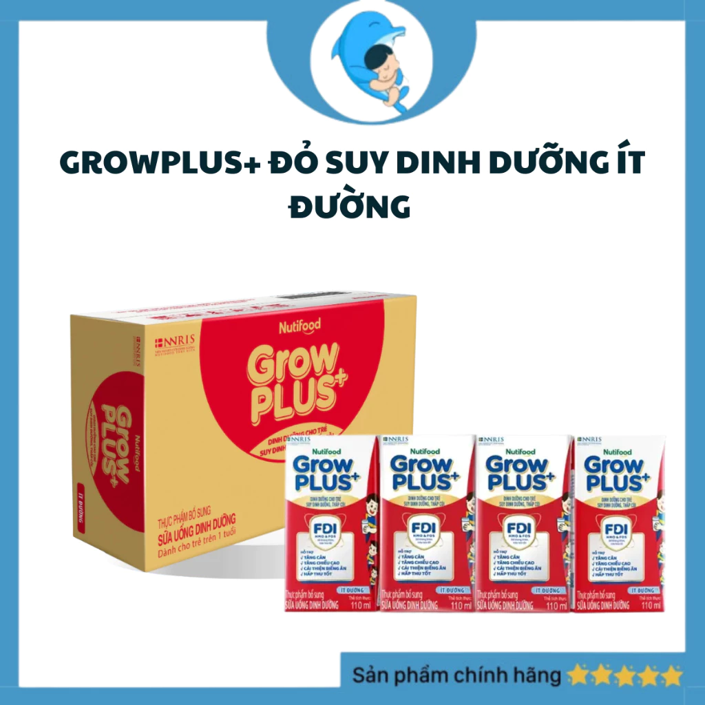 Thùng 48 hộp sữa pha sẵn Grow Plus ĐỎ ÍT ĐƯỜNG hỗ trợ tăng cân tăng chiều cao 110ml/180ml MECAHEO