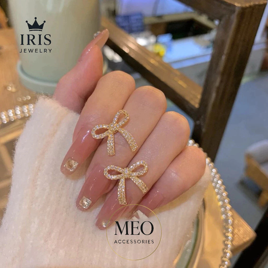 Bông tai Mạ bạc 925 hình nơ đính đá nhỏ xinh